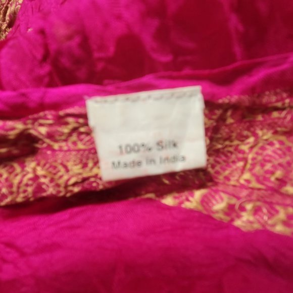 Silk Pink and Blue Scarf Silk Indian Dupatta Scarf - Picture 6 of 6